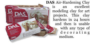DAS Air-Hardening Clay is an excellent modeling clay for art projects. This clay hardens in 24 hours and then is usable with any type of decorating medium.