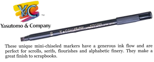 These unique mini-chiseled markers have a generous ink flow and are perfect for scrolls, serifs, flourishes and alphabetic finery. They make a great finish to scrapbooks.