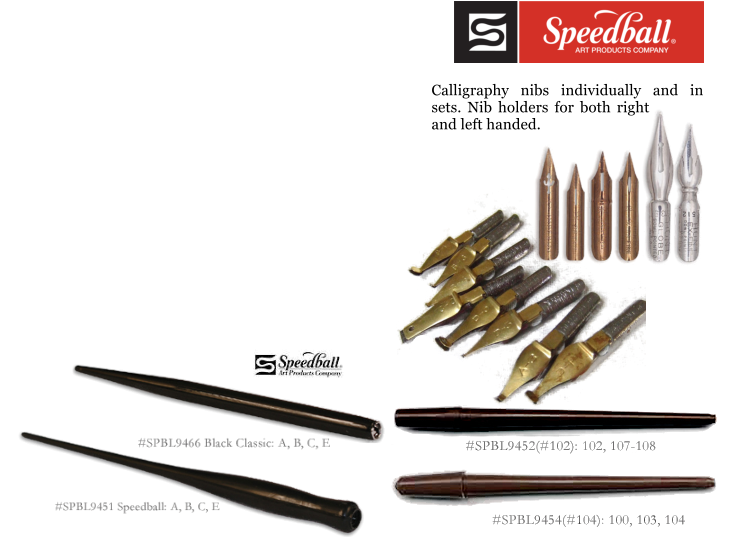 Calligraphy nibs individually and in sets. Nib holders for both right and left handed.