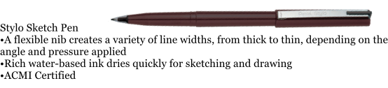 Stylo Sketch Pen A flexible nib creates a variety of line widths, from thick to thin, depending on the angle and pressure applied Rich water-based ink dries quickly for sketching and drawing ACMI Certified